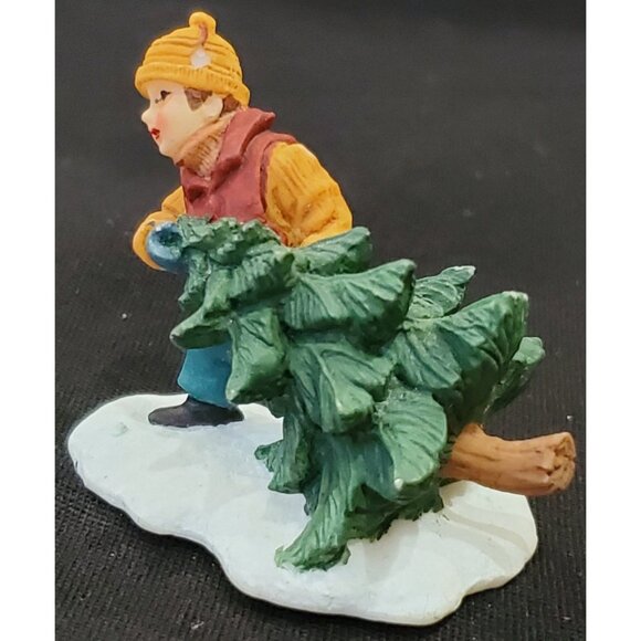 Santa's Workbench BOY CARRYING PINE TREE Christmas Village figure OWell 1.5"h - Picture 2 of 6